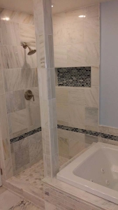Ann Arbor Michigan grey marble bathroom and bathtub tiles 10