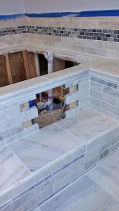 Ann Arbor Michigan grey marble bathroom and bathtub tiles 9