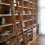 Ann Arbor hardwood floor, custom carpentry works, Michigan, wall library wooden ladder