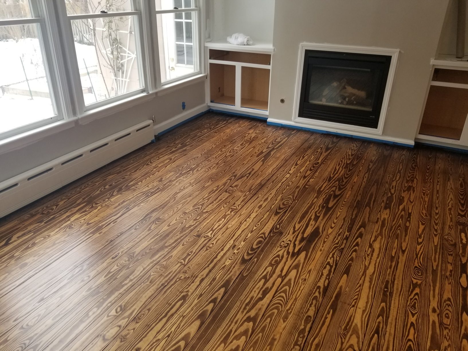 Early American Stained Yellow Pine Hardwood Floor Installation